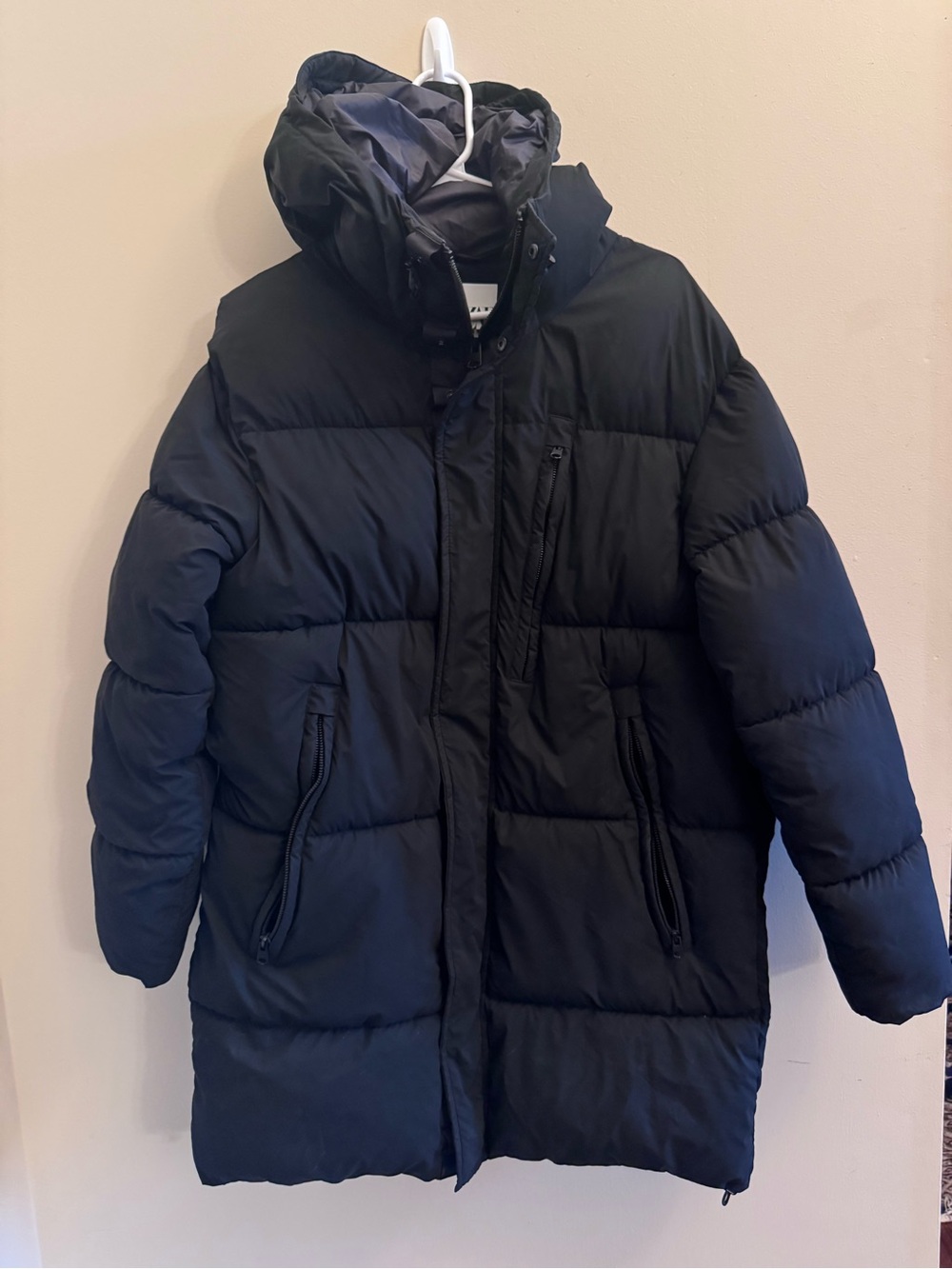 Zara Men's M Long Puffer Coat Black Hooded Parka 8281/321/800 unisex